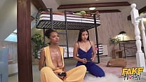 FAKEhub – Thai Asian girl and ebony Spanish babe with huge natural boobs in horny threesome